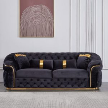 Black Velvet Sofa Set with Gold Base – 6 Seater (3+2+1) | Luxury Furniture Perth – Elegant Lifestyle