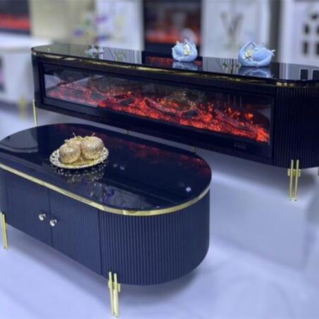 Black & Gold Marble TV Unit & Coffee Table with Electric Fireplace — Elegant Lifestyle Perth luxury furniture