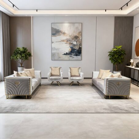 Pearl White Velvet Sofa Set – 8 Seater (3+3+1+1) — Elegant Lifestyle Perth luxury furniture