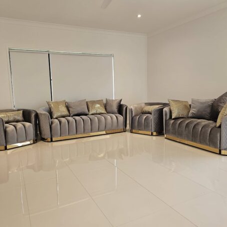 Grey Velvet Sofa Set with Swivel Chairs – 7 Seater (3+2+1+1) — Elegant Lifestyle Perth luxury furniture
